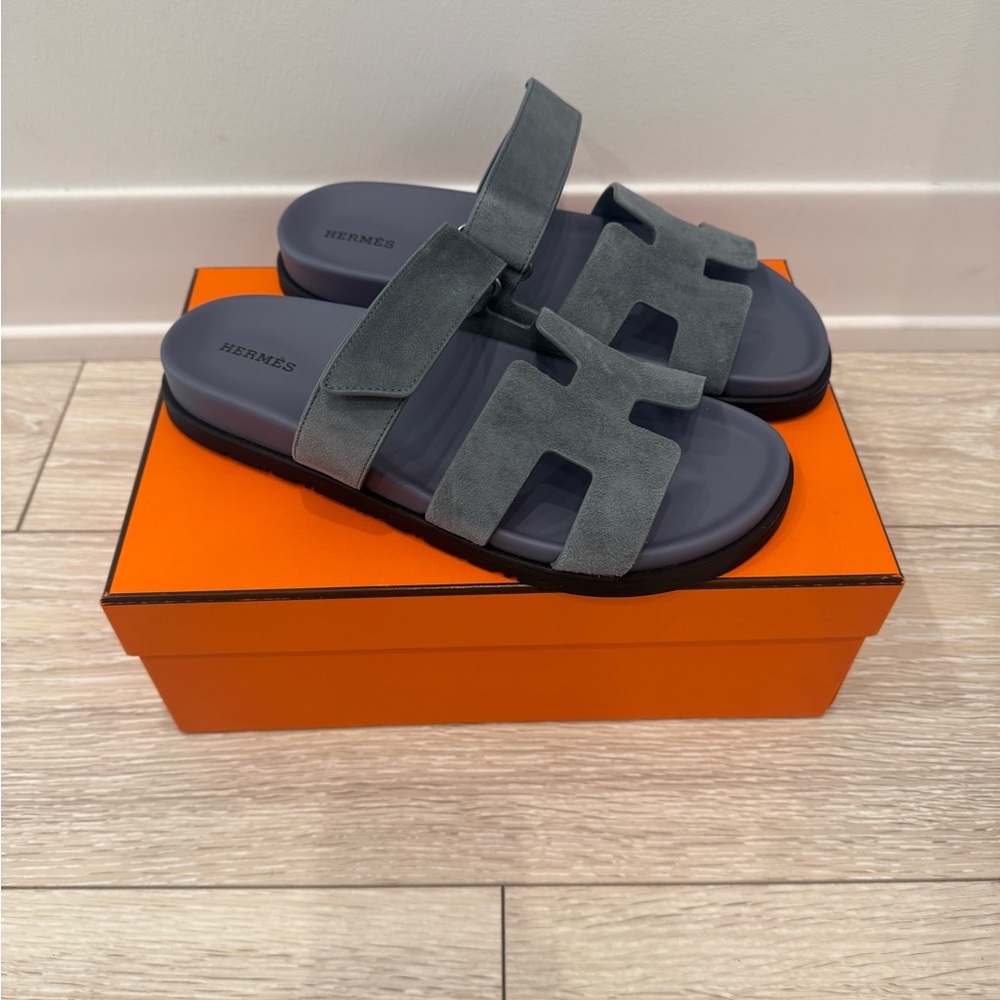 Hermès Chypre Blue Suede Sandals